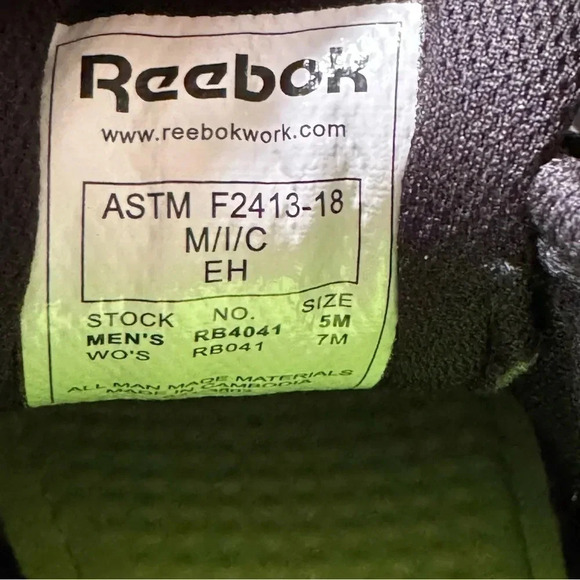 Reebok Men’s Sublite Alloy Toe Black & Gray Safety Work Shoes Size 5 Men 7 Wmns - Picture 6 of 6